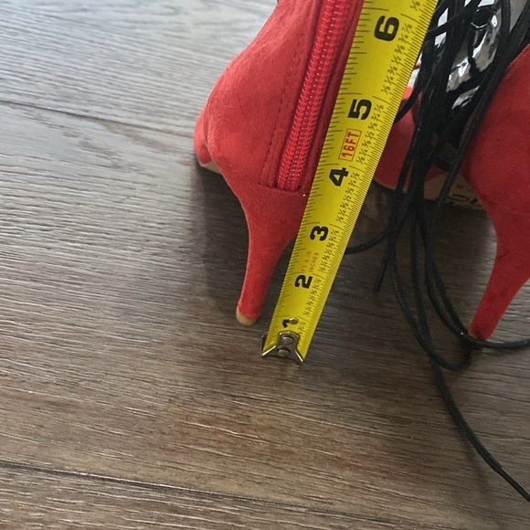 NWT BURJU Ryann Lace Up Open Toe Strappy Ankle Boots | red/black 10.5 - Picture 5 of 12
